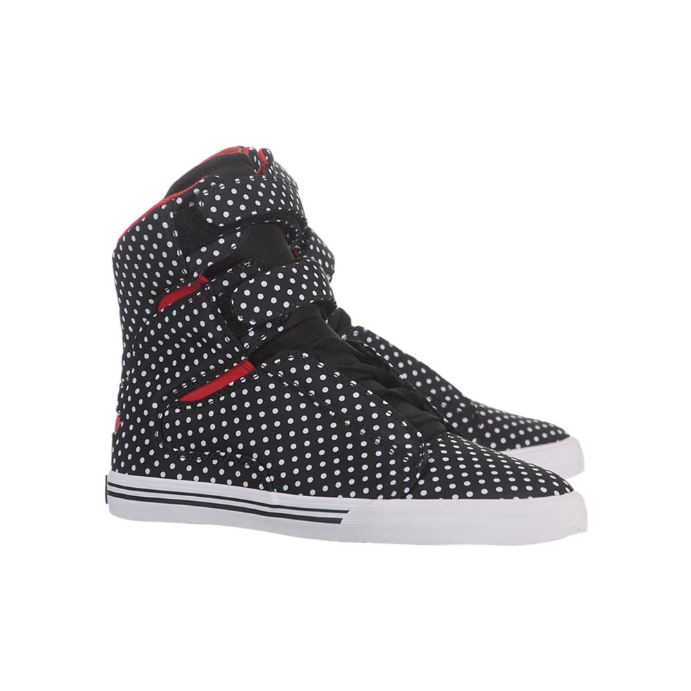 Baskets Montantes Supra Society Noir Blanche Black Polka/Red-White Femme | KHO-93435883